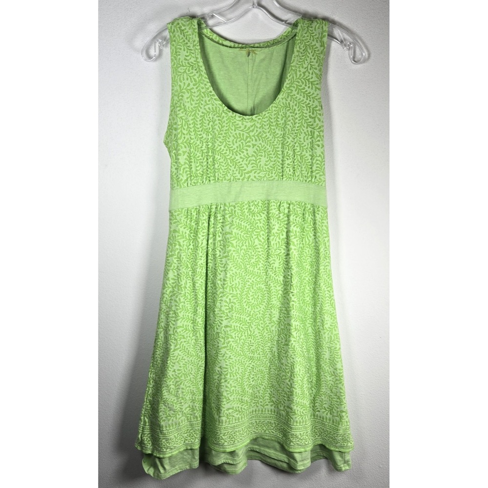 Athleta Womens Green Leaf Print Empire Waist Tie Back Dress 819728 Size Med